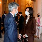 El presidente del Consejo General del Poder Judicial (CGPJ), Carlos Lesmes (i), conversa con la ministra deJusticia, Pilar Llop, durante el acto de homenaje de estado a las v&iacute;ctimas de la pandemia de la covid-19 y de reconocimiento al per...