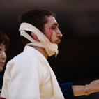 Spain's Alberto Gaitero Martin (white) competes with Ukraine's Georgii Zantaraia during their judo men's -66kg elimination round bout during the Tokyo 2020 Olympic Games at the Nippon Budokan in Tokyo on July 25, 2021. (Photo by Franck FIFE / AF...