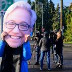 Uno de los votantes luce una careta de la candidata dem&oacute;crata de Oreg&oacute;n, Tina Kotek.