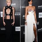 Si Rihanna abrió bocas con su diseño transparente en los CFDA, su duelo con Miley Cyrus en la gala amfAR no se quedó atrás.