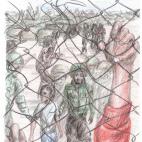 A boy is taken by security guards in Al-Hol camp, northeast Syria. Boys entering their teenage years are violently separated from their mothers or caregivers in âthe Annexâ, a more restricted area of the camp. Al-Hol camp holds around...