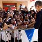 Students show their excitement at meeting President Barack Obama during his visit to Dr. Martin Luther King Jr. Charter School in New Orleans, La., Oct. 15, 2009. (Official White House Photo by Pete Souza)
