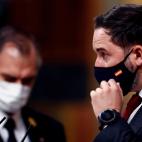 El l&iacute;der de Vox, Santiago Abascal durante su intervenci&oacute;n durante la moci&oacute;n de censura de su partido al gobierno de coalici&oacute;n.