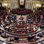 Vista del hemiciclo durante la intervenci&oacute;n del l&iacute;der de Vox, Santiago Abascal.