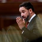 El l&iacute;der de Vox, Santiago Abascal durante su intervenci&oacute;n durante la moci&oacute;n de censura.