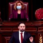 El l&iacute;der de Vox, Santiago Abascal durante su intervenci&oacute;n.