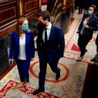 El presidente del PP Pablo Casado, la portavoz del grupo popular Cuca Gamarra y la diputada Ana Pastor.