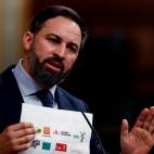 El l&iacute;der de Vox, Santiago Abascal, durante su intervenci&oacute;n en la segunda sesi&oacute;n del debate.