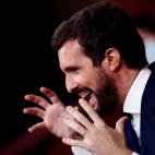 El l&iacute;der del PP, Pablo Casado, durante su intervenci&oacute;n.