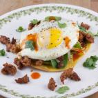 Get the Fried Egg Tostada recipe by Macheesmo