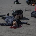 KRAMATORSK, UKRAINE - APRIL 08: (EDITORS NOTE: Image depicts death) A view of the scene after over 30 people were killed and more than 100 injured in a Russian attack on a railway station in eastern Ukraine on April 8, 2022. Two rockets hit a st...
