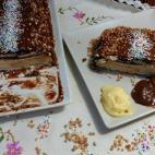 Es la tarta clásica pero con vainilla y decorada con almendra picada y bolitas de colores. En Cookpad puedes encontrar la receta completa.