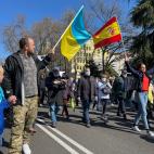 Las banderas de Ucrania y España, juntas en la manifestación.