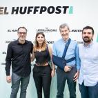 Dina Bousselham, Secretaria de Comunicaci&oacute;n de Podemos en la Comunidad de Madrid, Julio Rodr&iacute;guez y Ram&oacute;n Espinar con Guillermo Rodr&iacute;guez