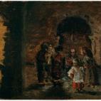 Hecha sobre una tablilla, la escena que Picasso dibujó el mismo día de la muerte de su hermana representa la capilla del cementerio de San Amaro en A Coruña. A Coruña, 10 de enero de 1895 Óleo sobre tabla 9,4 x 15,4 cm Donación Pabl...