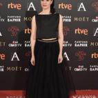 La nominada a la Mejor actriz revelación con vestido de Iraia Oiartzabal y pendientes de Daniel Espinosa Jewelry