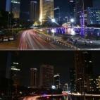 Otra imagen, con carretera, del distrito financiero de Yakarta.