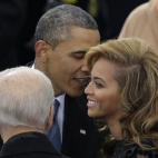 Con Beyoncé durante la ceremonia de juramentación de Obama en su segundo término presidencial. El 21 de enero del 2013.
