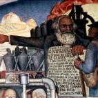 Fresco de Diego Rivera en el que se ve a Marx hablando a los pueblos de Am&eacute;rica Latina. Se encuentra en el Palacio del Gobierno de M&eacute;xico.