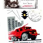 Sello con la imagen y los lemas de Marx usado en la URSS en 1967.