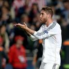 Real Madrid's Sergio Ramos celebrates after scoring his side's first goal
