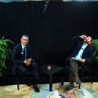 Obama participates in an interview with Zach Galifianakis for "Between Two Ferns with Zach Galifianakis" in the Diplomatic Reception Room of the White House on Feb. 24, 2014.