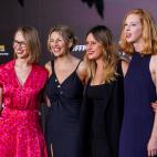 De izquierda derecha: Carolina Alonso, portavoz de Unidas Podemos en la Asamblea de Madrid; Yolanda Díaz, ministra de Trabajo; Alejandra Jacinto, coportavoz de Unidas Podemos en la Asamblea de Madrid; y Lilith Verstrynge, secretaria de organiza...