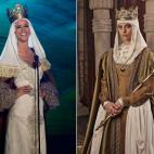 La representante española en Miss Universo, Desiré Cordero, y la actriz Michelle Jenner caracterizada como la reina del siglo XV para la serie de TVE Isabel.