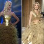 Miss Eslovenia y Shakira durante la grabación del anuncio de Freixenet de 2010.