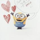 El eje central del lienzo son tres corazones realizados con el propio pintalabios de la actriz para "transmitir que el amor y la alegría pueden con todo lo que nos propongamos".