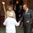 En la recepción de la antorcha olímpica en Londres 2012.