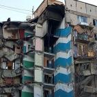 MAGNITOGORSK, RUSSIA - DECEMBER 31, 2018: The site of an apartment building collapse. A suspected domestic gas blast caused a partial collapse of a residential building at 164 Karla Marksa Prospekt Street killing three people. Chelyabinsk Region...