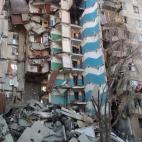 MAGNITOGORSK, RUSSIA - DECEMBER 31, 2018: The site of an apartment building collapse. A suspected domestic gas blast caused a partial collapse of a residential building at 164 Karla Marksa Prospekt Street killing three people. Chelyabinsk Region...