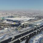 ANKARA, TURKEY - DECEMBER 13 : A drone photo shows aerial view of the crash site where a high-speed train crashed into a pilot engine traveling along the same rails in Turkish capital Ankara on December 13, 2018. After the crash an overpass also...