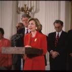 CORRECTION: A Getty caption previously dated this photo to 1992. However, the Clinton's didn't enter the White House until 1993. Getty Photo