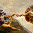 Brad Pitt (El club de la lucha), en La creaci&oacute;n de Ad&aacute;n, de Leonardo Da Vinci.