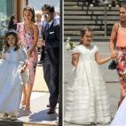 A la izquierda, Paula Echevarr&iacute;a y David Bustamante en la Primera Comuni&oacute;n de su hija Daniella el s&aacute;bado 17 de junio en San Vicente de la Barquera (Cantabria); a la derecha, en la procesi&oacute;n del Corpus Christi en Cand&...