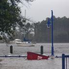 Rising waters threaten downtown Washington, NC as the Pimlico River overruns its' banks, a result of storm surge from Hurricane Florence, September 14, 2018. (Photo by Michael Candelori/NurPhoto via Getty Images)