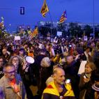 Manifestantes convocados por los CDR, en Barcelona este lunes