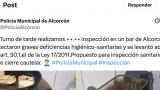 tuit de la policía de alcorcón con imágenes de un bar sucio