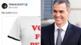 El tuit del rapero Travis Scott y el presidente del Gobierno, Pedro Sánchez.