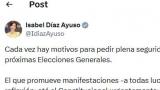 El tuit de Isabel Díaz Ayuso.