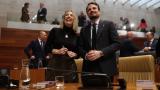 MERIDA, EXTREMADURA, SPAIN - JANUARY 20: The acting president of Extremadura, Maria Guardiola (left) with the secretary general of the PP in Extremadura, Abel Bautista (right), during the constitutive session of the XII Legislature of the Assembly of Extremadura, on 20 January, 2026 in Merida, Badajoz, Extremadura, Spain. The Assembly of Extremadura began this Tuesday, 20 January, with a minute's silence in memory of the victims of the train accident that occurred last Sunday in the town of Adamuz, in the province of Cordoba. (Photo By Jorge Armestar/Europa Press via Getty Images)