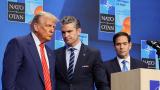 El presidente de EEUU, Donald Trump, su secretario de Defensa, Pete Hegseth, y el de Estado, Marco Rubio, en la cumbre de la OTAN en La Haya, el 25 de junio de 2025.