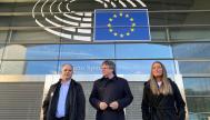 Puigdemont, con Jordi Turull y Míriam Nogueras en una reunión en Bruselas con Santos Cerdán