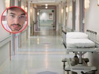 Fotomontaje con Ángel Rafael y el pasillo de un hospital.