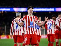 Barcelona, Spain - April 8: Julian Alvarez of Atletico de Madrid celebrates after scoring a goal during the UEFA Champions League 2025/26 Quarter-Final First Leg match between FC Barcelona and Club Atlético de Madrid at Estadi Olimpic Lluis Companys on April 8, 2026 in Barcelona, Spain. (Photo by Xavi Bonilla/DeFodi Images/DeFodi via Getty Images)
