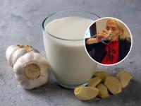 Erminia Di Gianantonio y un vaso de leche con ajo