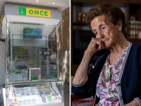 Un puesto de la ONCE y una mujer mayor triste
