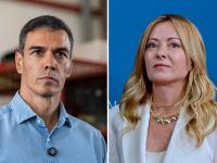 Fotomontaje de Pedro Sánchez y Giorgia Meloni.